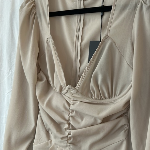 Pretty Little Thing Stone Underbust Detail Ruched Midi Dress Women Size 6 - Picture 12 of 17